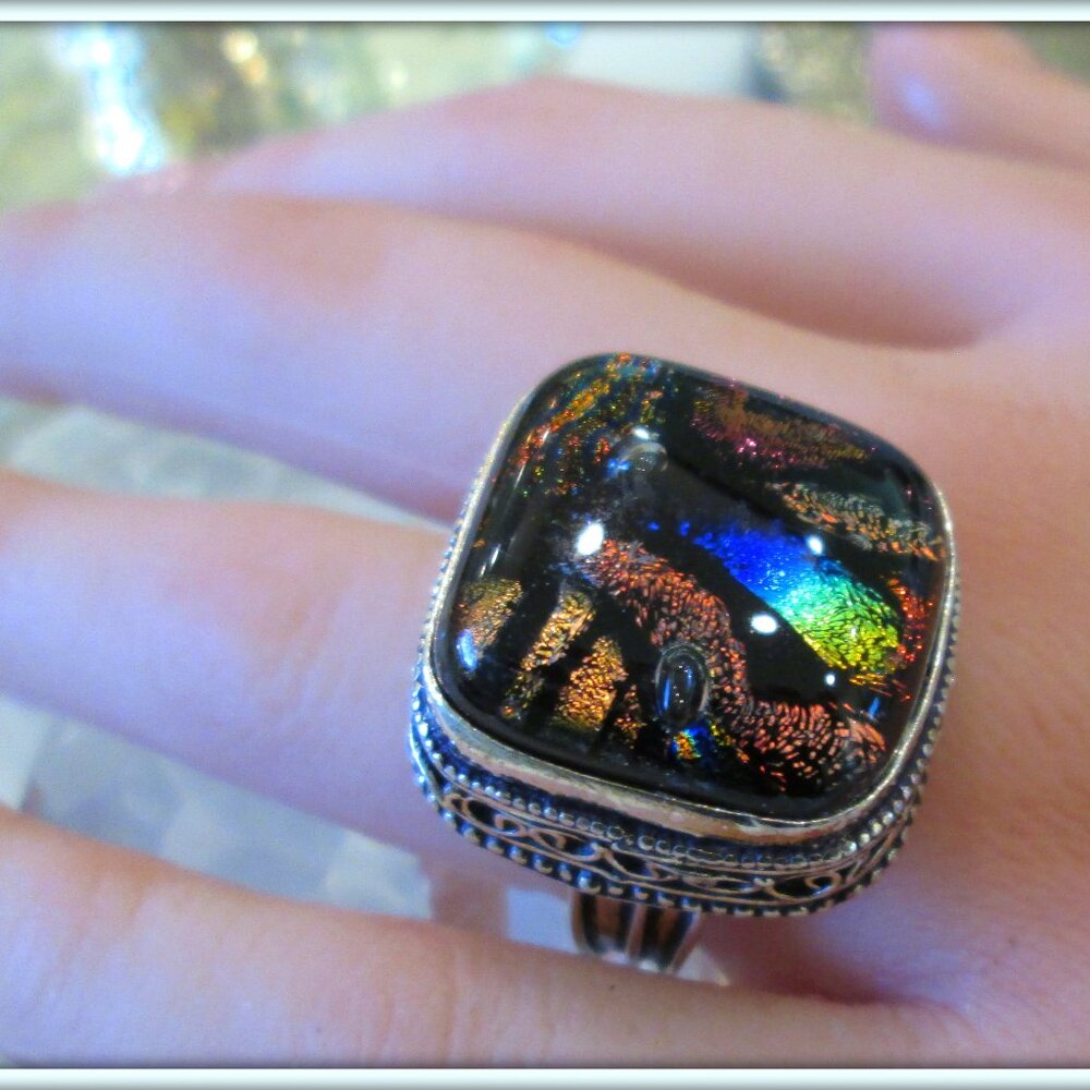 opal black huge natural gemstone 925 sterling silver vintage ring size8